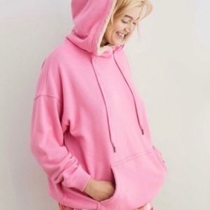 Aerie pink sweatshirt small hoodie S faux fur